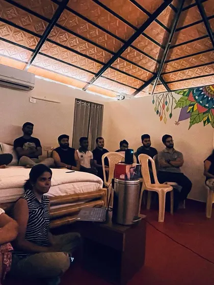An indoor knowledge-sharing session during one of our leadership training programs. We cover theory and best practices before heading out for practical application.