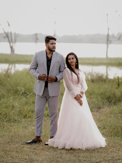 Another look from the same pre-wedding shoot, showing how the outfits work beautifully together. My rental collection includes many options for coordinated couple looks.