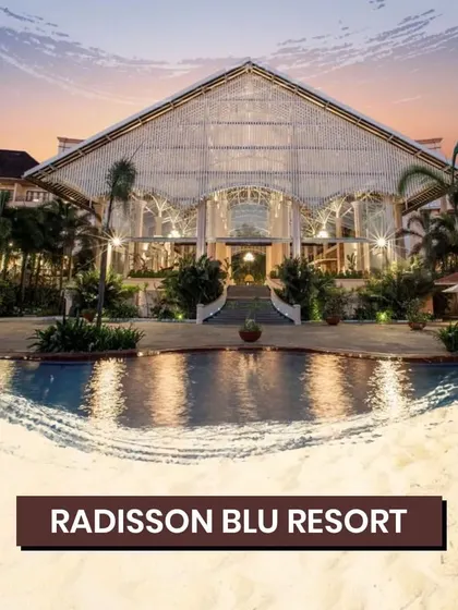 The impressive entrance of the Radisson Blu Resort in Goa, a fantastic option for a modern and luxurious beach wedding.