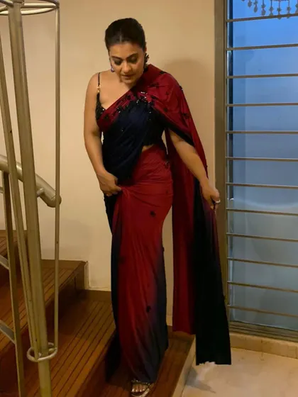 Styling the iconic Kajol was a dream. We chose this beautiful dual-tone Shivanand & Narresh saree with a contemporary embellished strap, creating a look that is both graceful and modern.