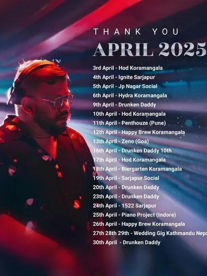 A thank you to the month of April, with a packed schedule of gigs in Koramangala, Sarjapur, Pune, Goa, Indore, and even Nepal.