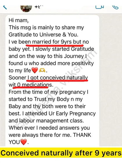 This student conceived naturally after 9 years of marriage, with zero medications, simply by adding positivity and trusting her body.