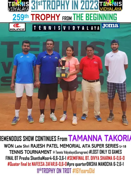 Another big win for Tamanna, taking the title at the 4th Shri Rajesh Patel Memorial AITA Super Series.