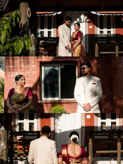 A series of portraits showing a couple's quiet moments together against a traditional backdrop. We explore different angles to tell a more complete story.