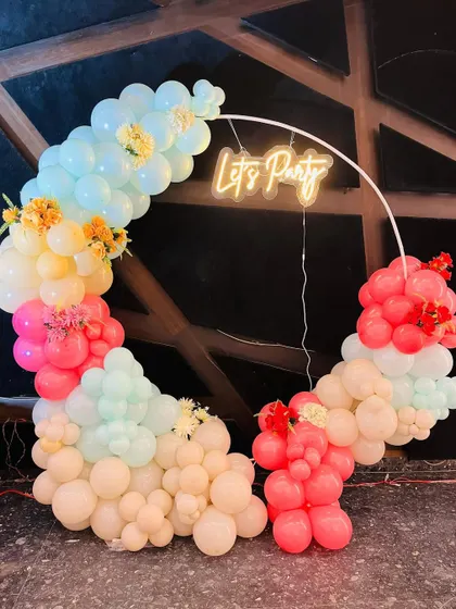 A colorful and fun "Let's Party" balloon ring, a great standalone piece for any celebration at home.