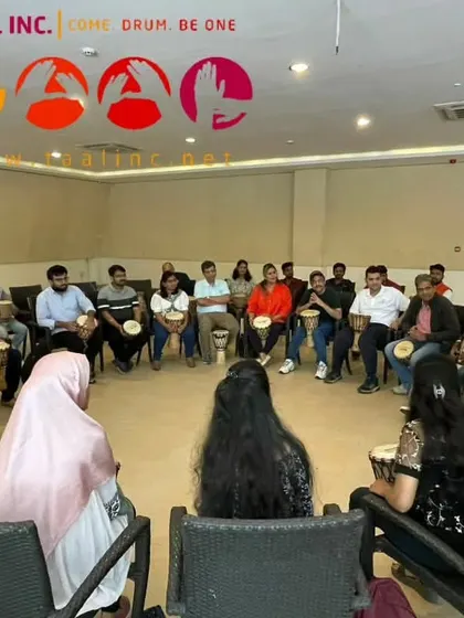 This photo shows the setup for a corporate session, with our facilitator getting ready to guide the group. Each session is tailored to the team's specific objectives, whether it's ice-breaking, stress relief, or leadership development.
