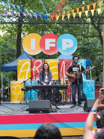 On the colourful stage at the India Film Project festival. Performing for fellow creators and art lovers always has a special kind of energy.