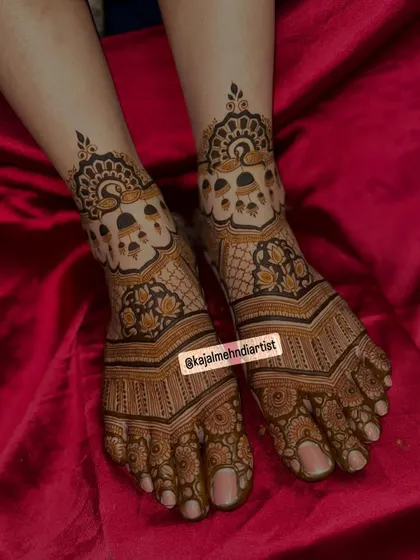 A side view of the bridal foot design, showing how the pattern wraps around the ankle like a beautiful piece of jewelry.