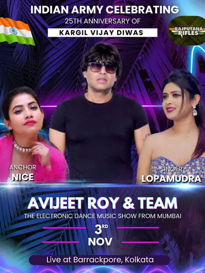 The poster for our electronic dance music show for the Indian Army in Kolkata, celebrating 25 years of Kargil Vijay Diwas.
