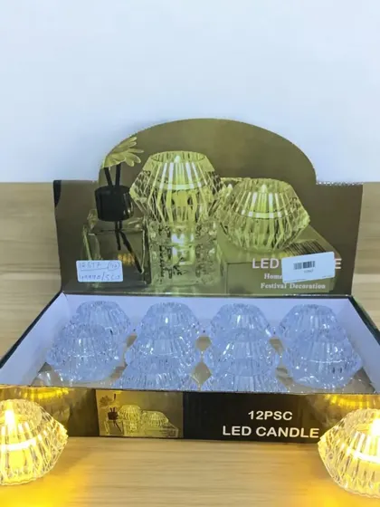For a touch of elegance, I have these crystal-style LED candles. They come in a box of 12 and are perfect for creating a festive and sparkling ambiance.