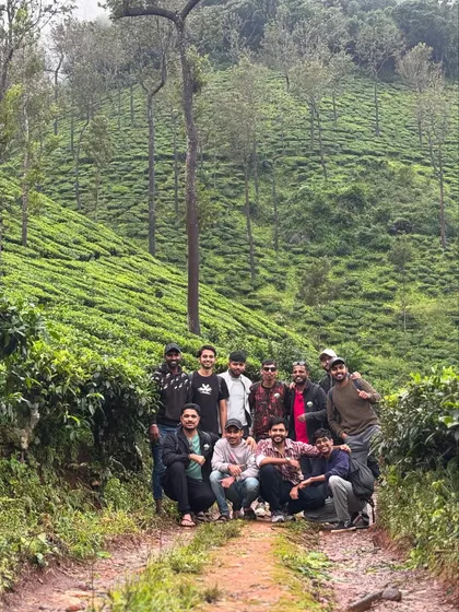 Our group walking through a tea plantation on the way to Bandaje Falls.