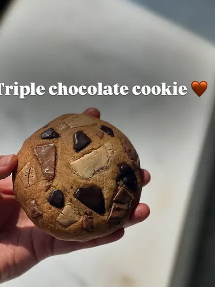 My triple chocolate cookie is for the ultimate chocoholic, packed with dark, milk, and white chocolate chunks.
