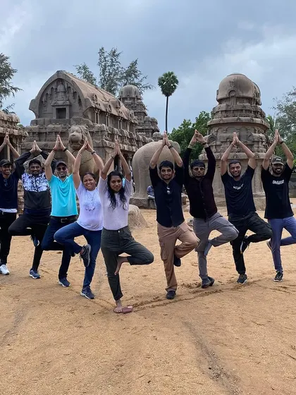 One of my dedicated students shared this beautiful photo from Mahabalipuram. It’s inspiring to see our community members take their practice with them wherever they go.