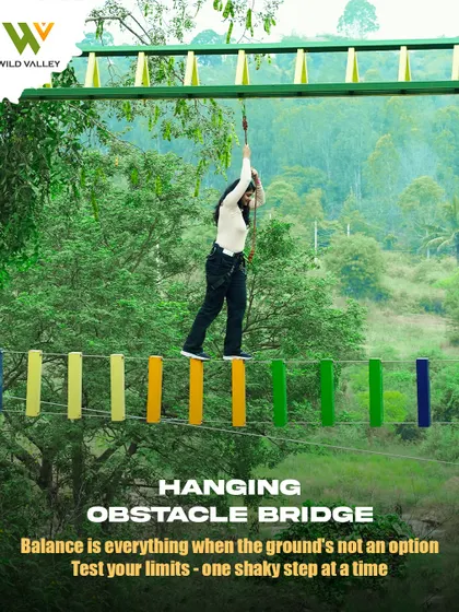 The Hanging Obstacle Bridge is all about balance. With no ground beneath, you have to test your limits one shaky step at a time across the suspended logs.