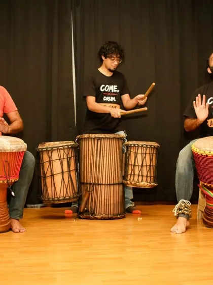 A shot from our students' ensemble performance. Many of our students go on to become drum circle facilitators themselves, using rhythm to create positive change in their own communities.