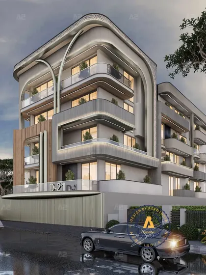 This facade proposal for a plot in South Extension showcases a sophisticated interplay of textures. Sleek aluminum shingles, warm wood accents, and textured concrete panels create a captivating and durable visual narrative.