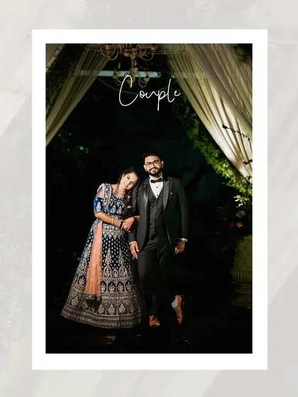 A classic, elegant portrait of the couple at their reception, the bride resting her head on the groom's shoulder.
