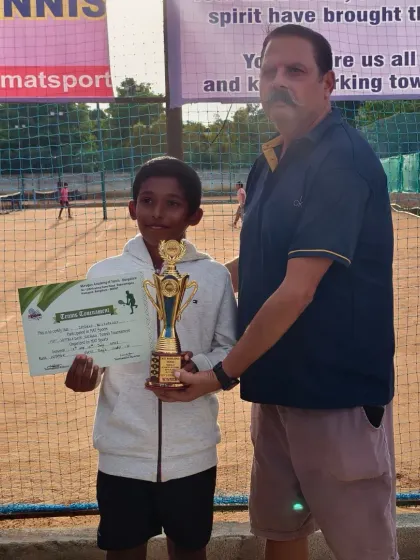 Presenting the Boy's Under 10 Champion trophy to Jaideep. We believe in nurturing talent from a young age, providing the right tournament exposure for even our youngest players.