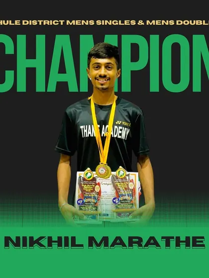Nikhil Marathe, our double crown champion in Men's Singles and Doubles at the Dhule District Championships.