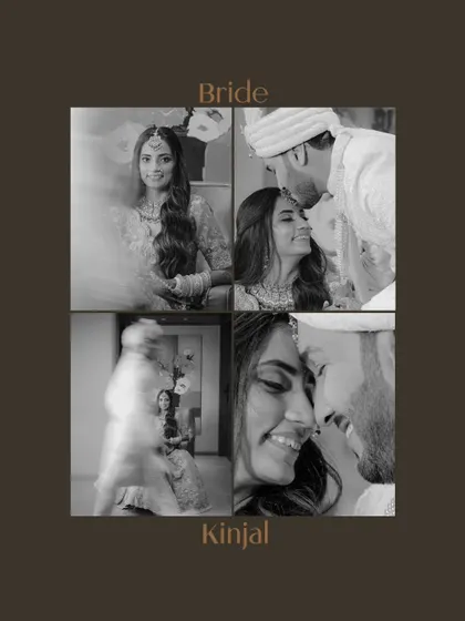 A collage focusing on the bride's story with her groom, featuring close ups and intimate black and white moments that highlight their connection.