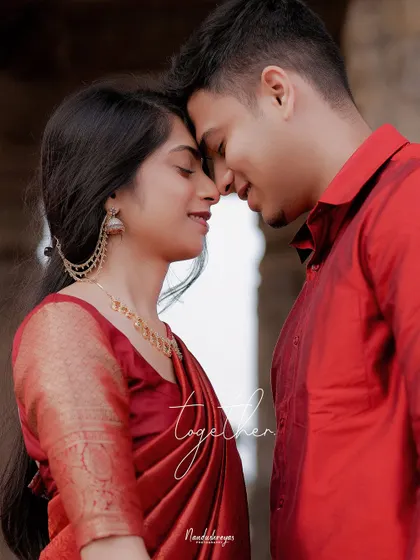 A close-up of a couple's embrace with the word "Together" elegantly written over the image, emphasizing their unity.