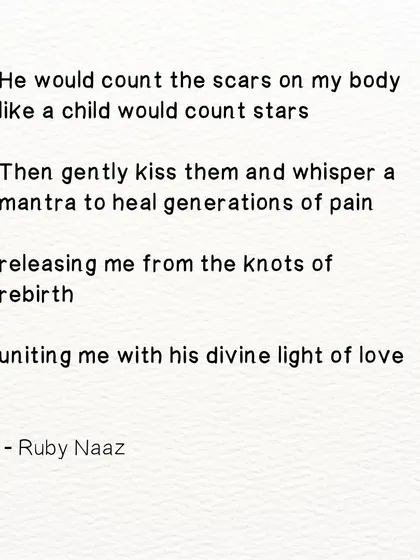The full version of a poem about a lover who counts your scars like stars, healing generations of pain with a whispered mantra.