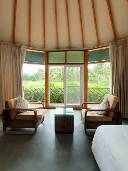 The large windows of our cottages ensure you feel connected to the beautiful nature outside, even when you're relaxing indoors.