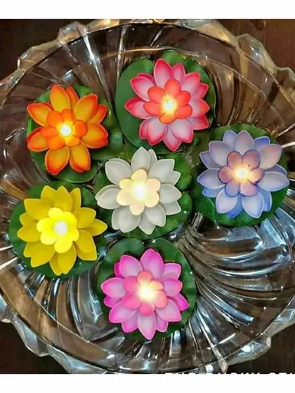Our LED lotus flower diyas are water-activated. Just place them in a bowl of water and they light up, creating a stunning floating decoration.