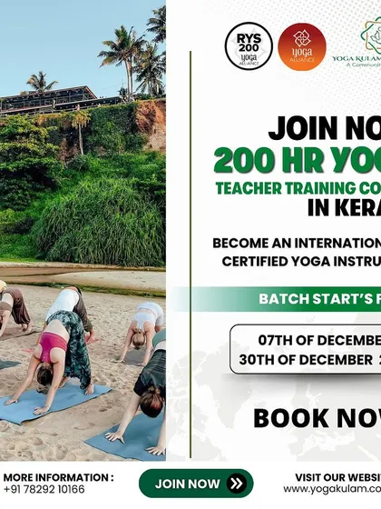 Imagine starting your day with yoga on the serene beaches of Kerala. Our residential teacher training courses offer an immersive experience, combining authentic yoga education with the natural beauty of incredible India.