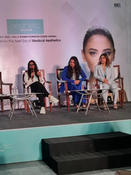 A wide shot of our panel on Skin Boosters at the Aesthetic Medicine India conference. It is always inspiring to be on stage with such esteemed colleagues in the field of dermatology.