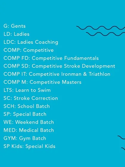 This legend explains all the different classes we offer, from Gents and Ladies batches to special programs for kids.