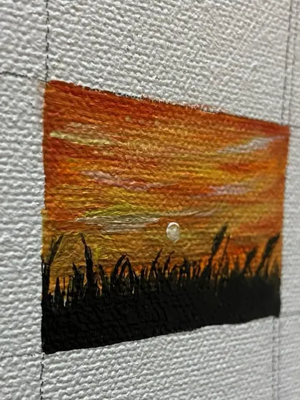 A close-up of the sunset mini-painting.