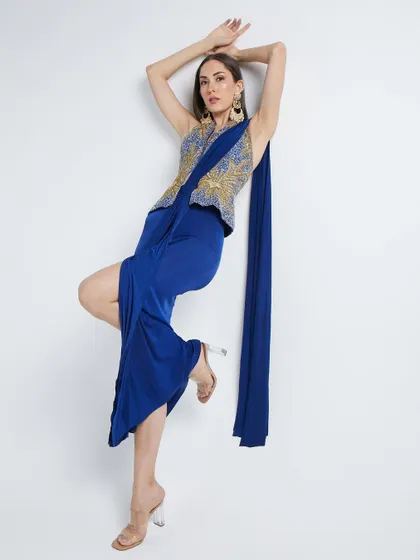 A dynamic, full-body pose that showcases the entire outfit from The Luxury Pop in a high-fashion, editorial style.