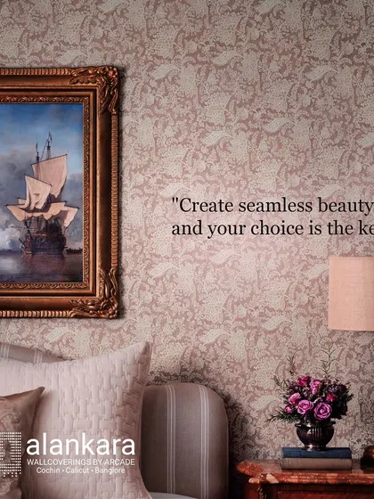 This elegant wallpaper features a subtle, intricate pattern that adds a layer of texture and luxury to the room. Paired with classic art and furnishings, it creates a seamless beauty that is both timeless and sophisticated.