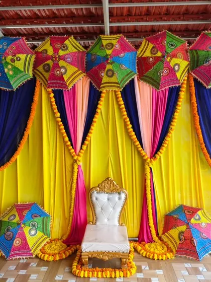 A close-up of the backdrop for the Mehendi ceremony.