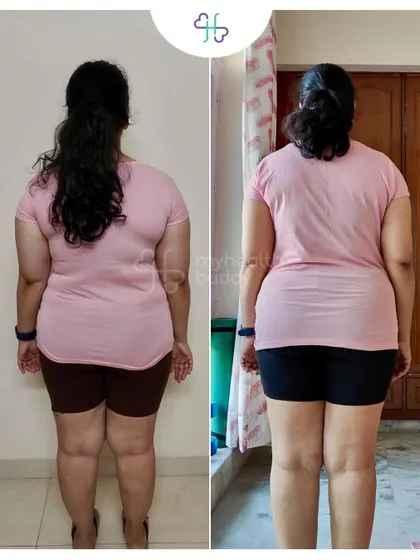 Back view of her progress. She is building on her muscle memory and making fitness a permanent way of life.