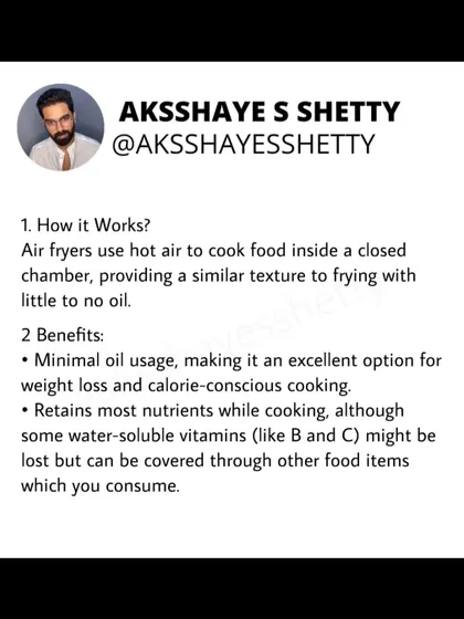 How does an air fryer work? It uses hot air to cook food, giving a texture similar to frying with little to no oil. This makes it a great option for weight loss and calorie-conscious cooking while retaining most nutrients.