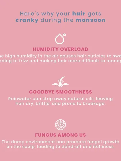 Here's why your hair gets cranky during the monsoon. Humidity causes hair cuticles to swell, leading to frizz, while rainwater can strip natural oils, leaving hair brittle and prone to breakage.