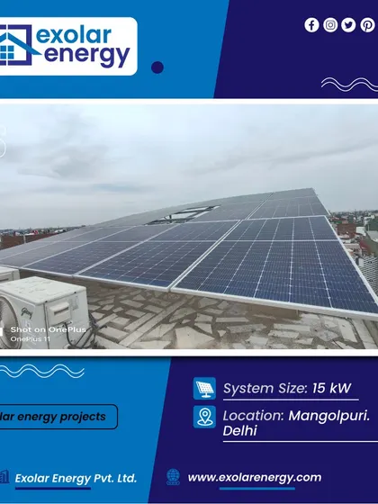 Another angle of the 15 kW solar project in Mangolpuri, Delhi, demonstrating a clean and efficient rooftop installation.