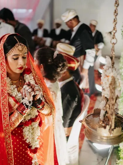 The complete look during the wedding rituals. I paired my rental pieces with jewellery from my family, and it all came together perfectly.