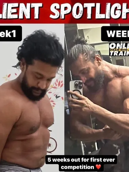 Client spotlight on an 8-week transformation. This shows the progress just over two months into a contest prep, with 5 more weeks to get even sharper.