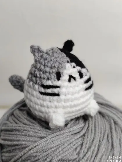 A grey and black version of the chubby cat.