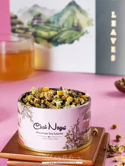 For this premium tea product, I used the packaging's own beautiful design as a backdrop. This creates a cohesive brand image and highlights the artistic detail of the product.