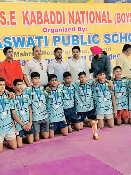 Our boys' team after securing the runner-up position at the CBSE Kabaddi National tournament. We are proud of their performance and dedication at such a high level of competition.
