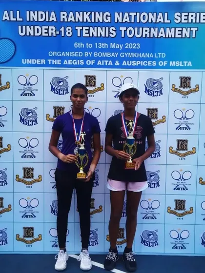 Anandi Bhutada and her partner as Doubles Runners-up at the Under-18 All India National Series at Bombay Gymkhana.