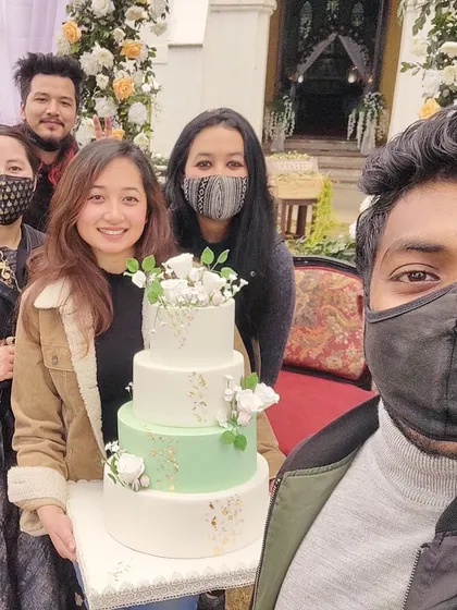 It truly takes a village! This is my amazing support team who helped me bring this huge wedding cake to life and deliver it safely. I couldn't do it without them.