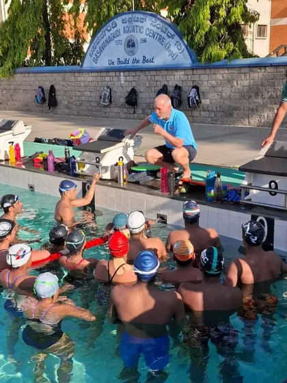 We believe in continuous learning by bringing in global expertise. Here, renowned international coach Pierre Lafontaine conducts a session with our swimmers, sharing elite training methods and world class techniques to keep our team at the forefront of the sport.
