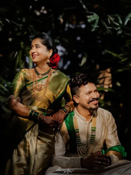 A beautifully lit portrait of the couple, with the bride looking radiant.