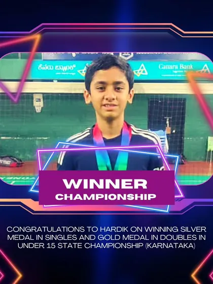 We are incredibly proud of our student Hardik for his outstanding performance at the Under 15 Karnataka State Championship. His gold medal in doubles and silver in singles are a testament to his hard work and the high-performance training we provide.