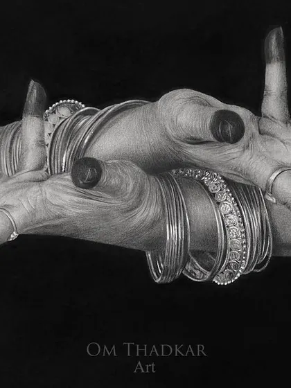 A commissioned charcoal and graphite artwork of classical dance 'Mudras'. This piece captures the expressive hand gestures that are central to Indian storytelling through dance.